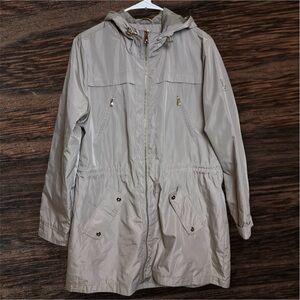 Lauren Ralph Lauren Beige Tan Trench Hooded Cinch Waist Coat With Logo